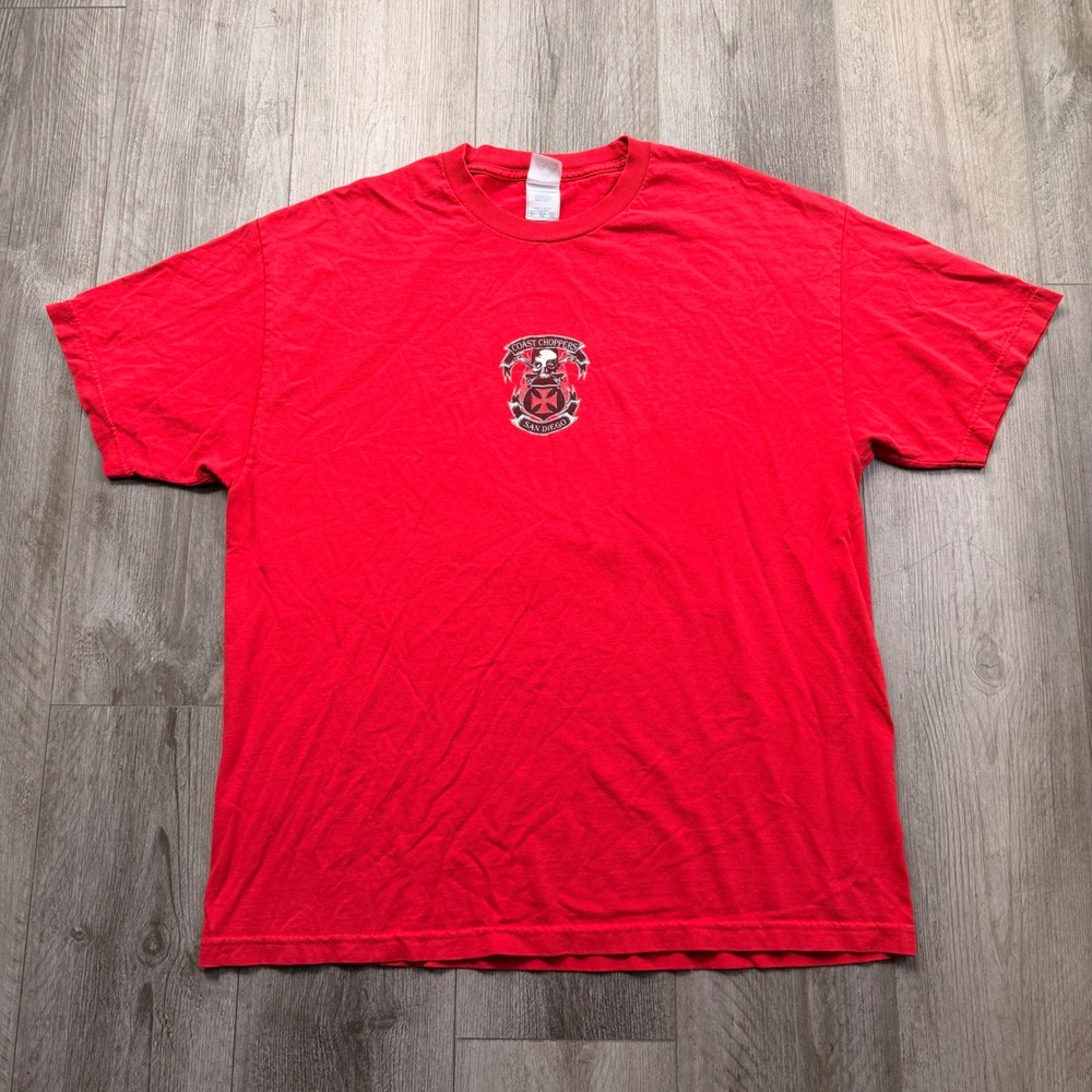 Vintage Y2K Coast Choppers San Diego Mens XL Graphic Tee Skull Iron Cross Biker